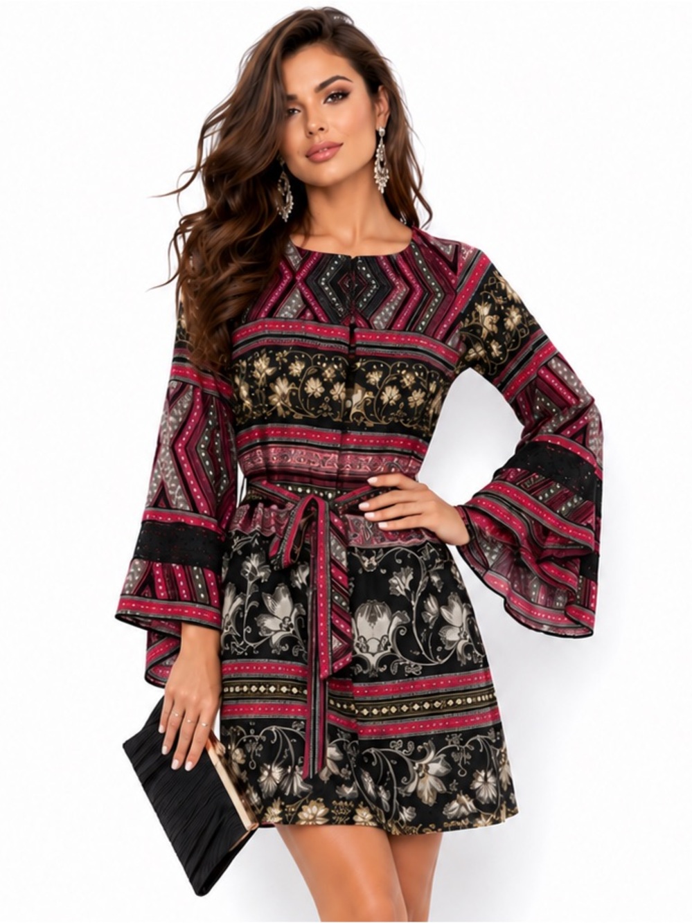 Shift Dress Bell Sleeves M Size